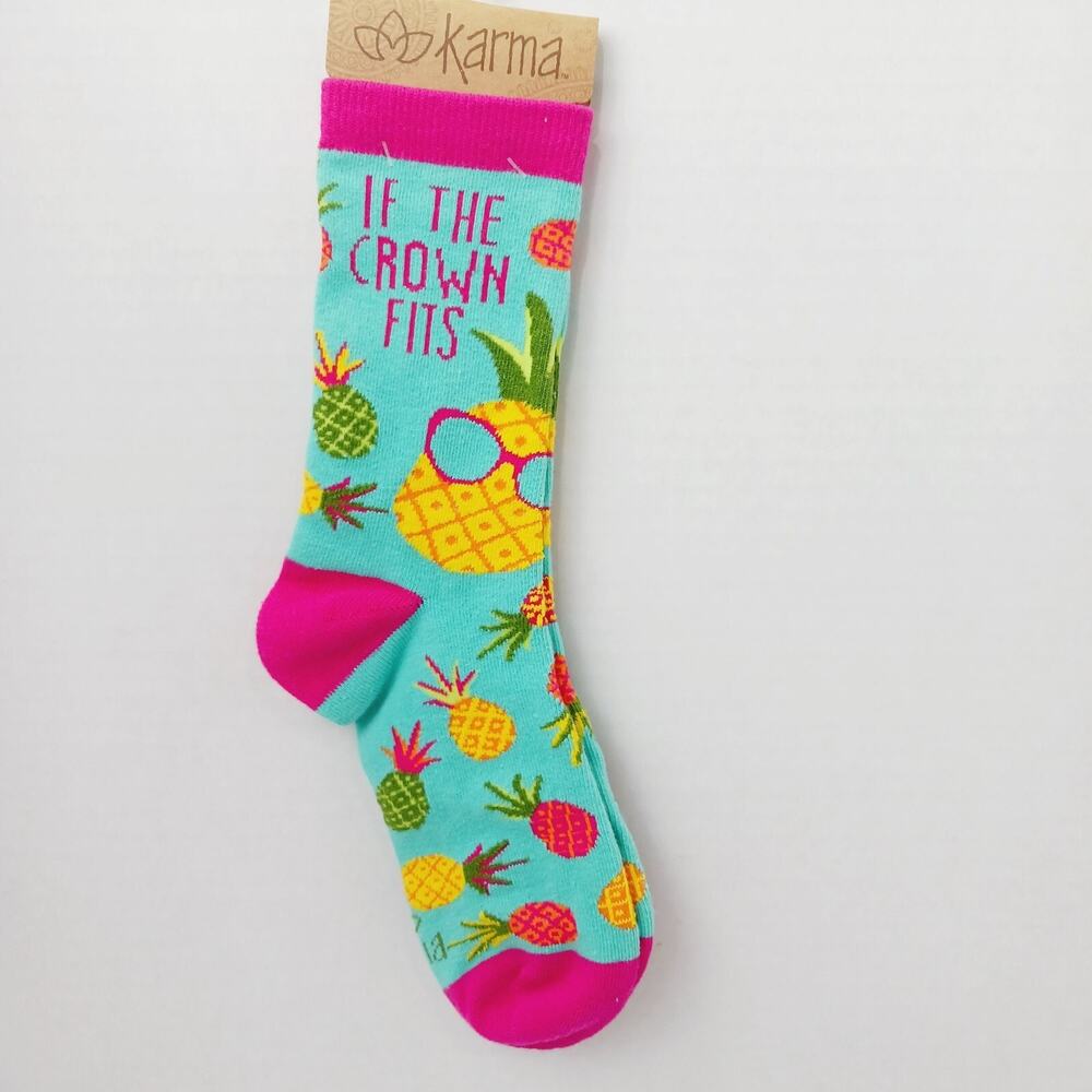 Women Boy Sock Crew Karma Crown Fits Pineapple Sunglasses Cotton Gift Tropical